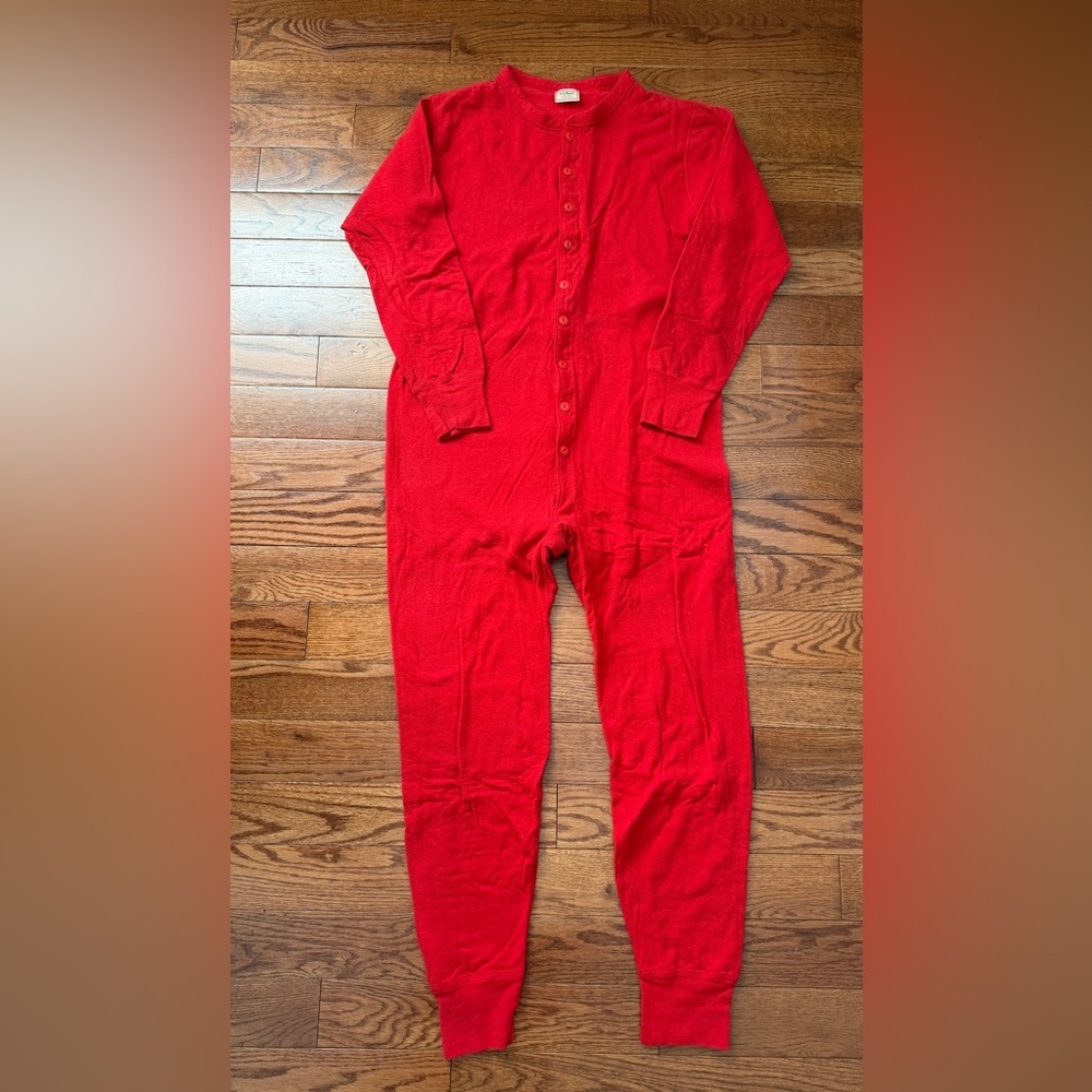VTG-L.L. Bean wool blend union suit long John red Made in USA 🇺🇸 Sz L